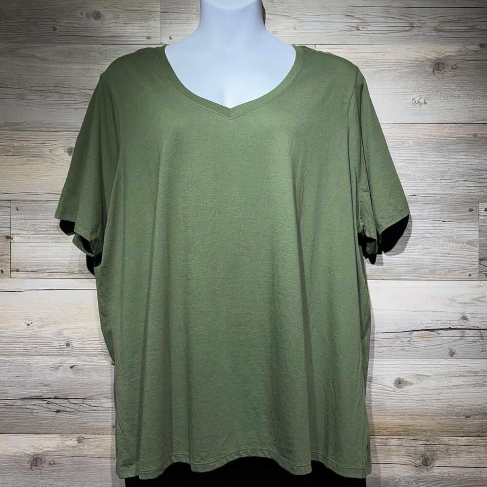 Lane Bryant Perfect Sleeve Tee T Shirt V Neck Military Green 26/28 Plus 4X